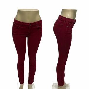 7 For All Mankind Gwenevere Twill‎ Skinny Jeans Bright Burgundy Red Size 28